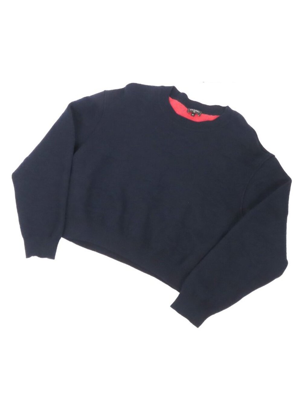 Chanel Sweater Navy Cashmere Elastane Long Sleeve Knit Pullover Embossed CC